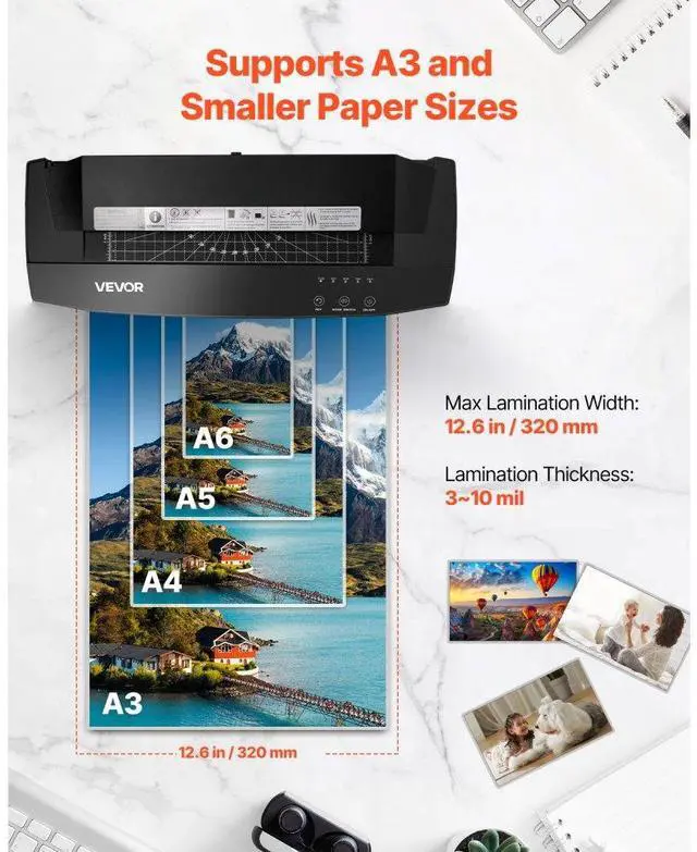 Alt view image 3 of 7 - VEVOR Laminator Machine, Cold and Hot Laminator for Max A3 Paper Size, 1 min Quick Warm Portable Laminator, 3-10 mil Thickness, Ideal for Home, Office, Business, or School Supplies, Black