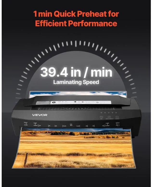 Alt view image 4 of 7 - VEVOR Laminator Machine, Cold and Hot Laminator for Max A3 Paper Size, 1 min Quick Warm Portable Laminator, 3-10 mil Thickness, Ideal for Home, Office, Business, or School Supplies, Black