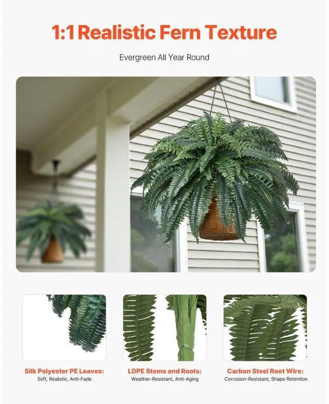 Alt view image 3 of 7 - Artificial Boston Ferns Large Plastic Fern 88 Branches Indoor Outdoor Decor