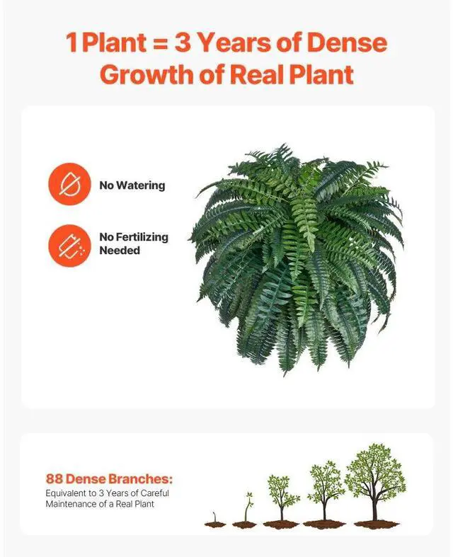 Alt view image 4 of 7 - Artificial Boston Ferns Large Plastic Fern 88 Branches Indoor Outdoor Decor