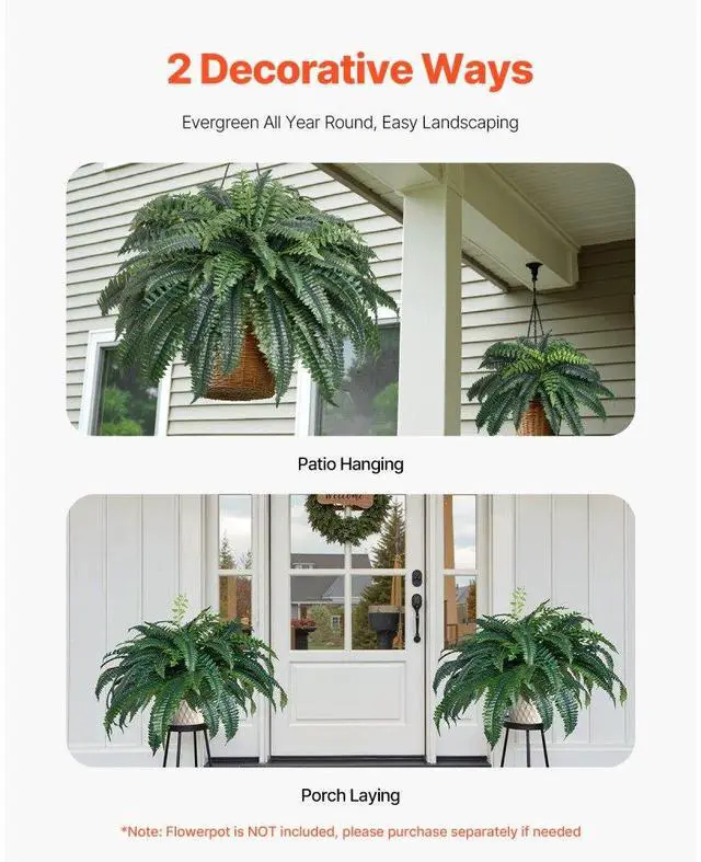 Alt view image 5 of 7 - Artificial Boston Ferns Large Plastic Fern 88 Branches Indoor Outdoor Decor