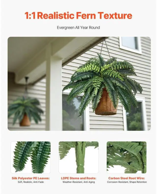 Alt view image 3 of 7 - 2 Pcs Artificial Boston Ferns Plastic Fern 35 Branches Indoor Outdoor Decor