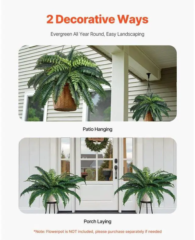 Alt view image 5 of 7 - 2 Pcs Artificial Boston Ferns Plastic Fern 35 Branches Indoor Outdoor Decor