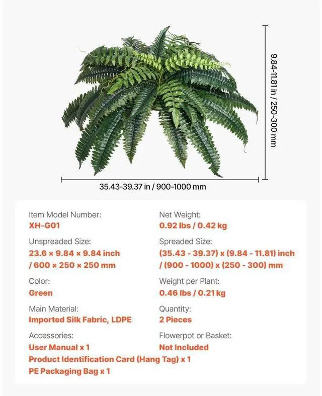 Alt view image 7 of 7 - 2 Pcs Artificial Boston Ferns Plastic Fern 35 Branches Indoor Outdoor Decor