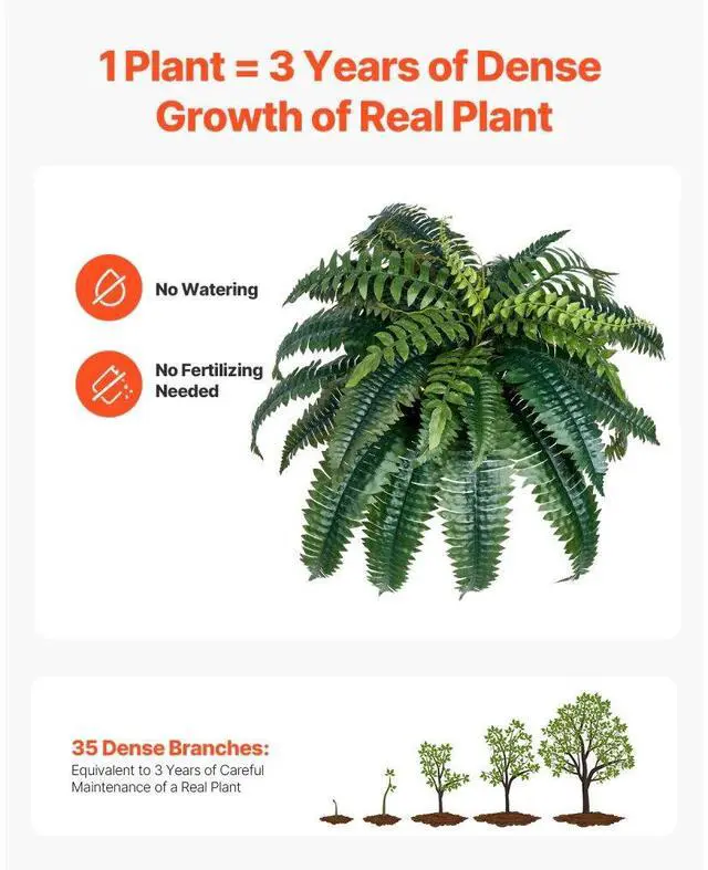 Alt view image 4 of 7 - 2 Pcs Artificial Boston Ferns Plastic Fern 35 Branches Indoor Outdoor Decor