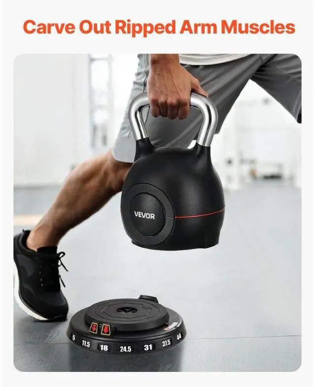 Alt view image 6 of 7 - VEVOR Kettlebell, Adjustable Kettlebell with 7 Weight Levels (5, 11.5, 18, 24.5, 31, 37.5, 44 lbs), Die-Cast Aluminum and ABS Material, for Grip Strength Training, Full-body Workout & Cross-Training