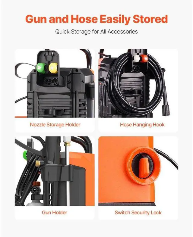 Alt view image 6 of 7 - Electric Pressure Washer Max 2700 PSI 1.8 GPM with Nozzles & Foam Cannon