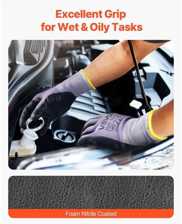 Alt view image 2 of 7 - VEVOR Work Gloves 12-Pair Touch Screen Nitrile-Coated Garden Construction Gloves