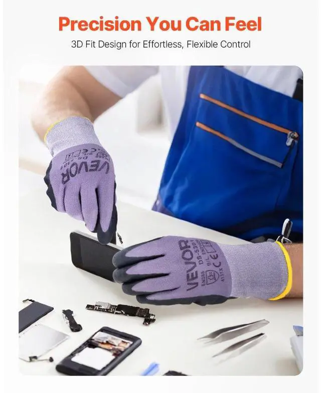 Alt view image 5 of 7 - VEVOR Work Gloves 12-Pair Touch Screen Nitrile-Coated Garden Construction Gloves