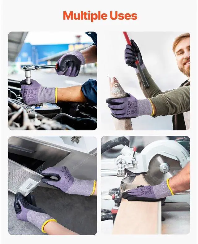 Alt view image 6 of 7 - VEVOR Work Gloves 12-Pair Touch Screen Nitrile-Coated Garden Construction Gloves