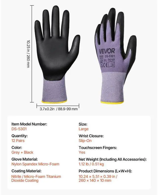 Alt view image 7 of 7 - VEVOR Work Gloves 12-Pair Touch Screen Nitrile-Coated Garden Construction Gloves