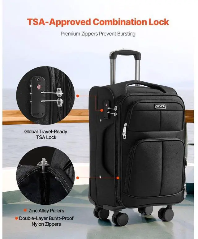 Alt view image 4 of 7 - 20-Inch Softside Expandable Luggage with Spinner Wheels Carry on Suitcase Black