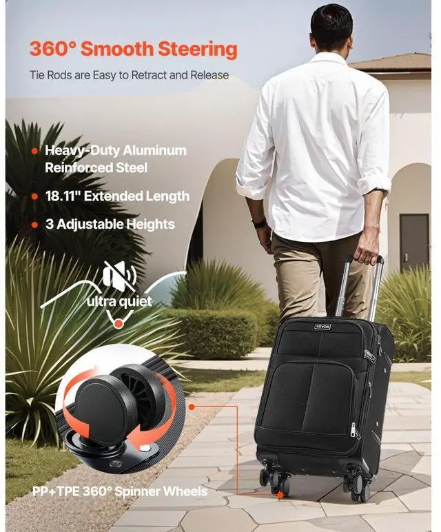 Alt view image 5 of 7 - 20-Inch Softside Expandable Luggage with Spinner Wheels Carry on Suitcase Black