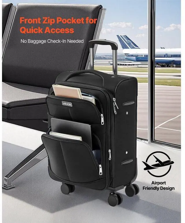 Alt view image 6 of 7 - 20-Inch Softside Expandable Luggage with Spinner Wheels Carry on Suitcase Black