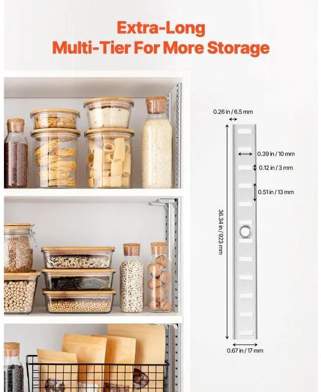 Alt view image 2 of 7 - VEVOR Shelf Track 36.3-inch 6 Pack Adjustable Steel Wall Mounted Shelf Pilaster