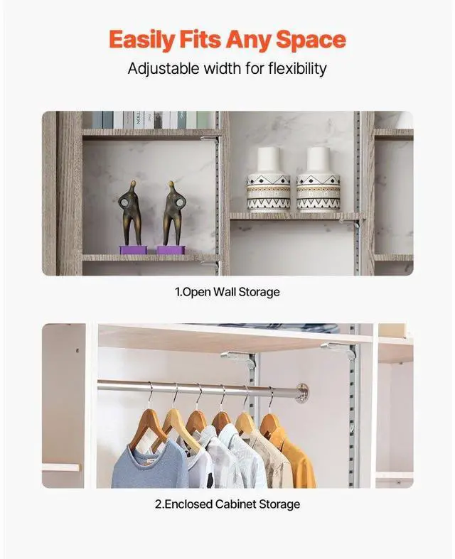 Alt view image 4 of 7 - VEVOR Shelf Track 36.3-inch 6 Pack Adjustable Steel Wall Mounted Shelf Pilaster