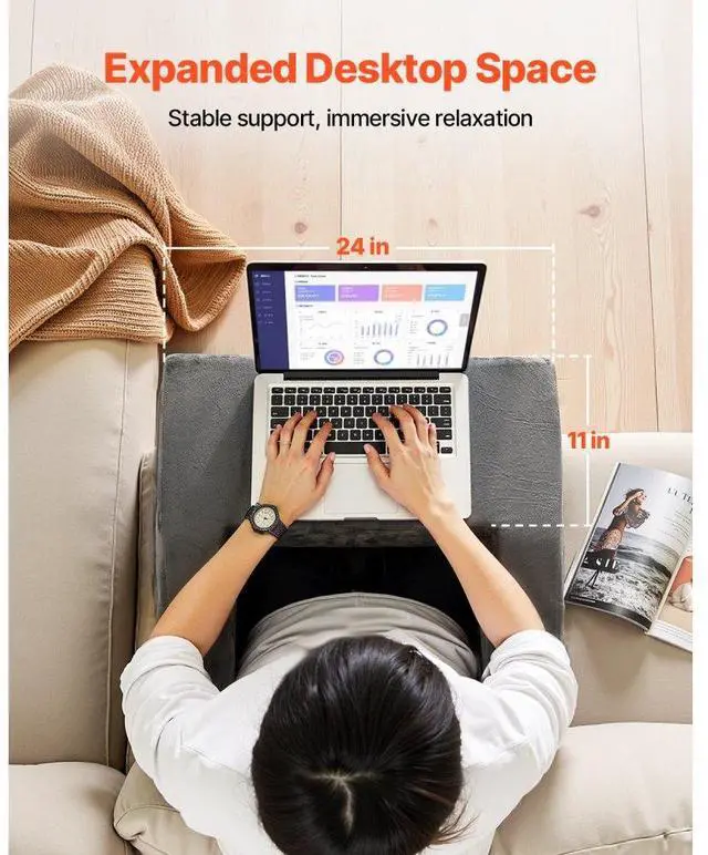Alt view image 3 of 7 - VEVOR Reading Pillow, Lap Desk Pillow with Washable Cloth, Large Bed Pillow with 2 Pockets and Cup Holder, Memory Foam Bed Rest for Reading, Gaming, Resting, Working, Grey