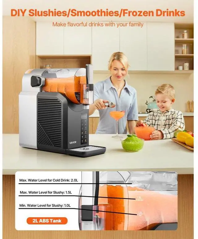 Alt view image 2 of 7 - 2L Slushy Machine No Ice Needed Frozen Drink Maker 6 Preset Programs for Home
