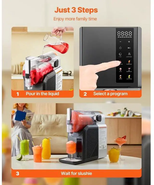 Alt view image 5 of 7 - 2L Slushy Machine No Ice Needed Frozen Drink Maker 6 Preset Programs for Home