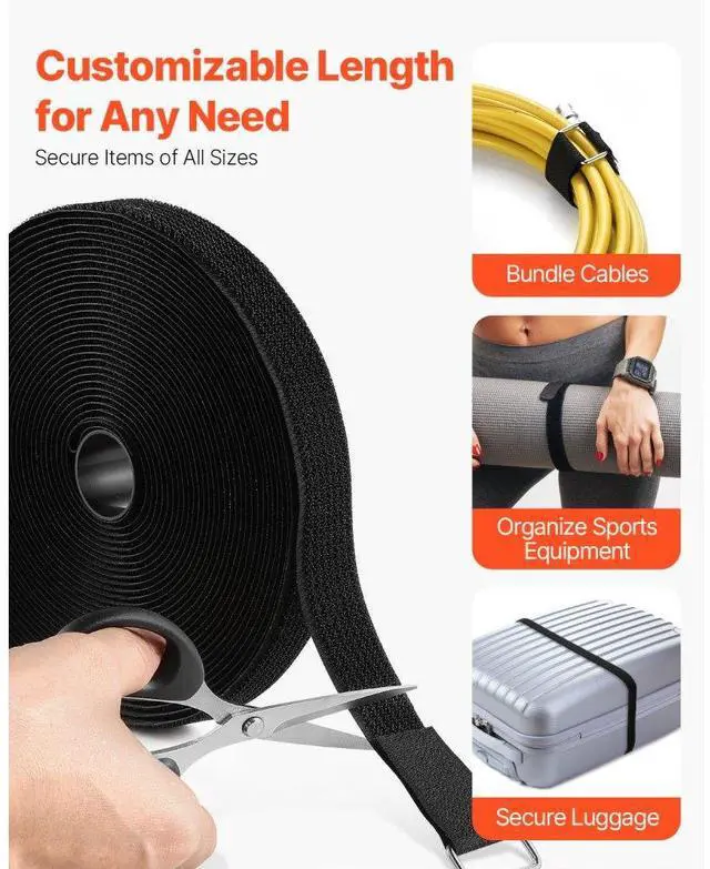 Alt view image 3 of 7 - Cable Ties 393.7-Inch Hook and Loop Reusable Cord Ties with 50 Metal Buckles