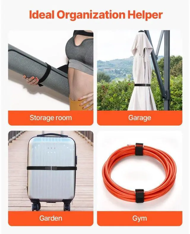 Alt view image 6 of 7 - Cable Ties 393.7-Inch Hook and Loop Reusable Cord Ties with 50 Metal Buckles