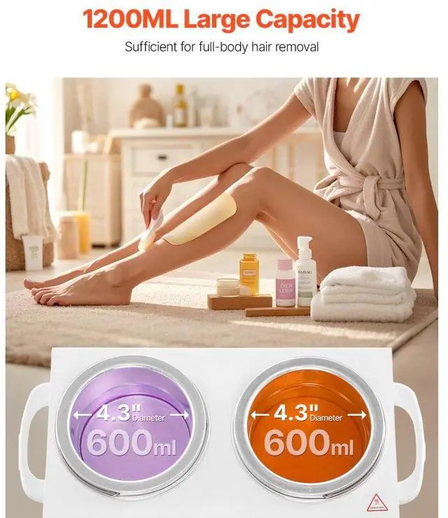 Alt view image 2 of 7 - VEVOR Double Wax Warmer 1200ML Professional Dual Wax Heater Pot for Hair Removal