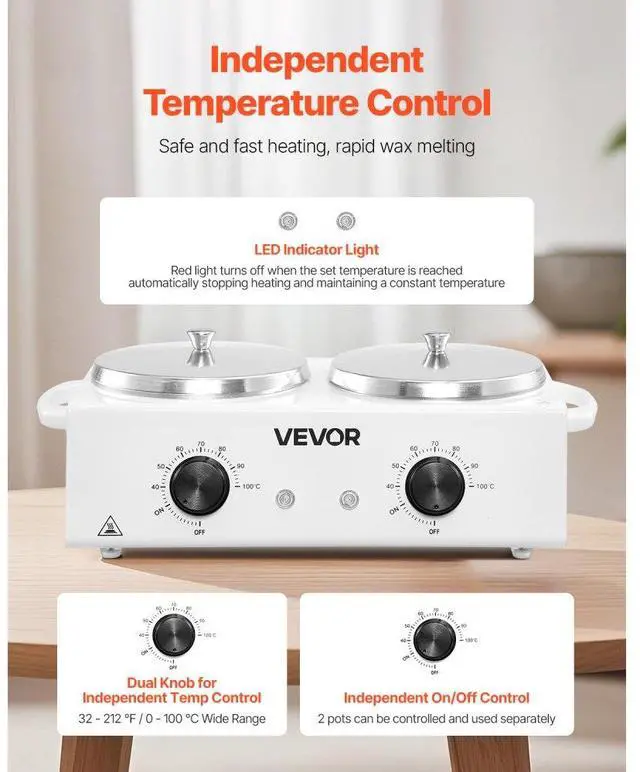Alt view image 3 of 7 - VEVOR Double Wax Warmer 1200ML Professional Dual Wax Heater Pot for Hair Removal