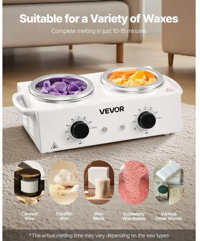 Alt view image 5 of 7 - VEVOR Double Wax Warmer 1200ML Professional Dual Wax Heater Pot for Hair Removal
