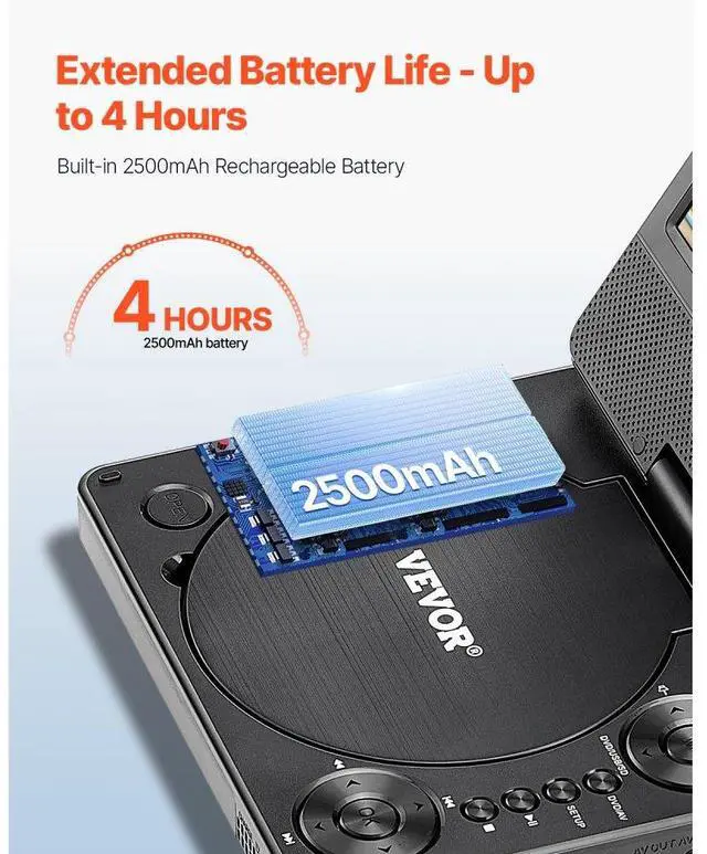 Alt view image 3 of 7 - Portable DVD Player 7 inch HD Swivel Display Screen 4 Hours Built-in Battery