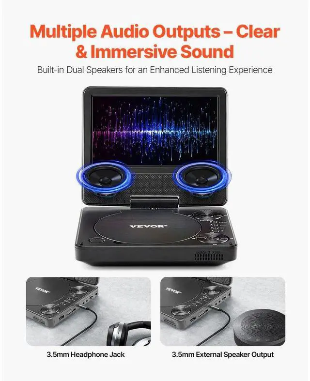 Alt view image 4 of 7 - Portable DVD Player 7 inch HD Swivel Display Screen 4 Hours Built-in Battery