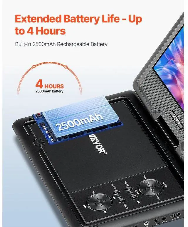 Alt view image 3 of 7 - Portable DVD Player 10.1 inch HD Swivel Display Screen 4 Hours Built-in Battery