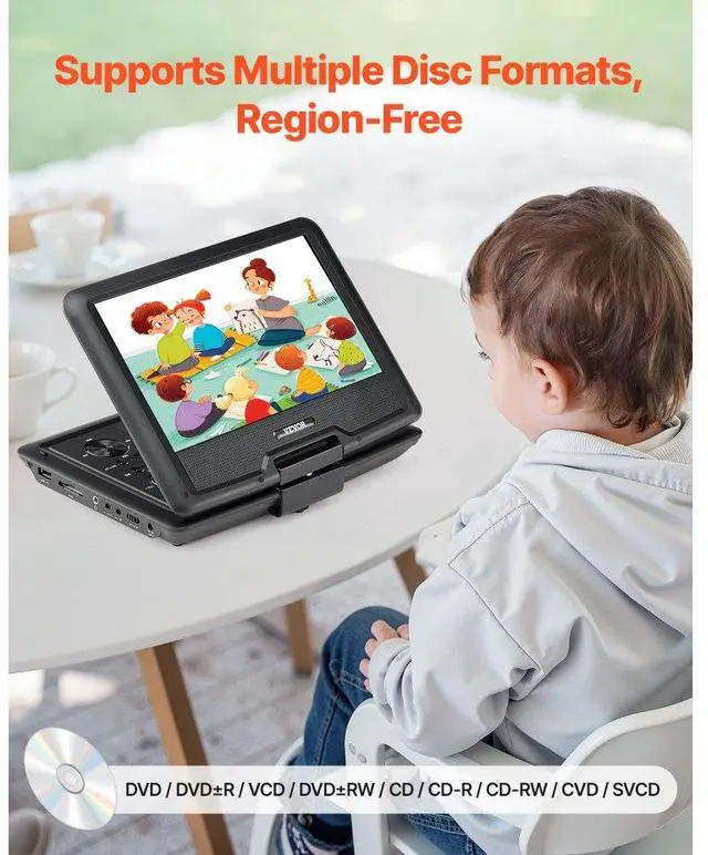 Alt view image 5 of 7 - Portable DVD Player 10.1 inch HD Swivel Display Screen 4 Hours Built-in Battery