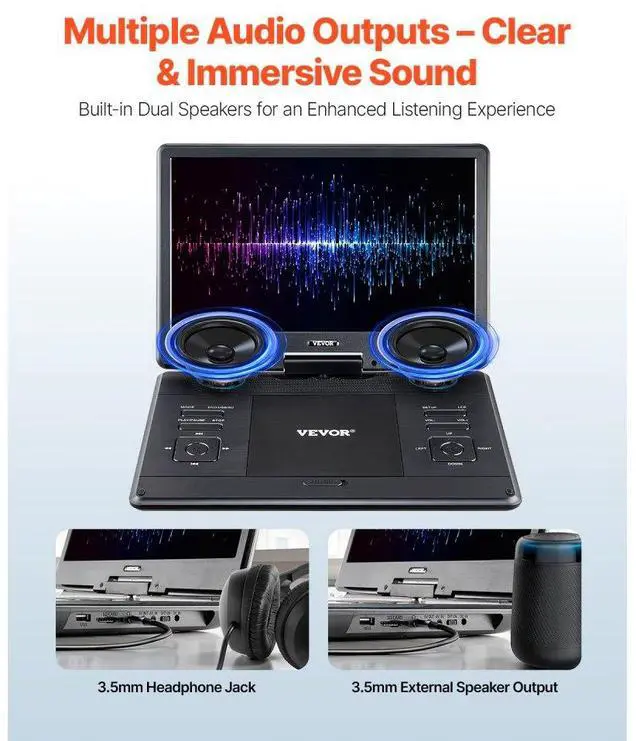 Alt view image 4 of 7 - Portable DVD Player 14inch HD Swivel Display Screen 4.5-5 Hours Built-in Battery