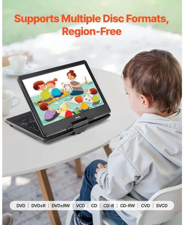 Alt view image 5 of 7 - Portable DVD Player 14inch HD Swivel Display Screen 4.5-5 Hours Built-in Battery