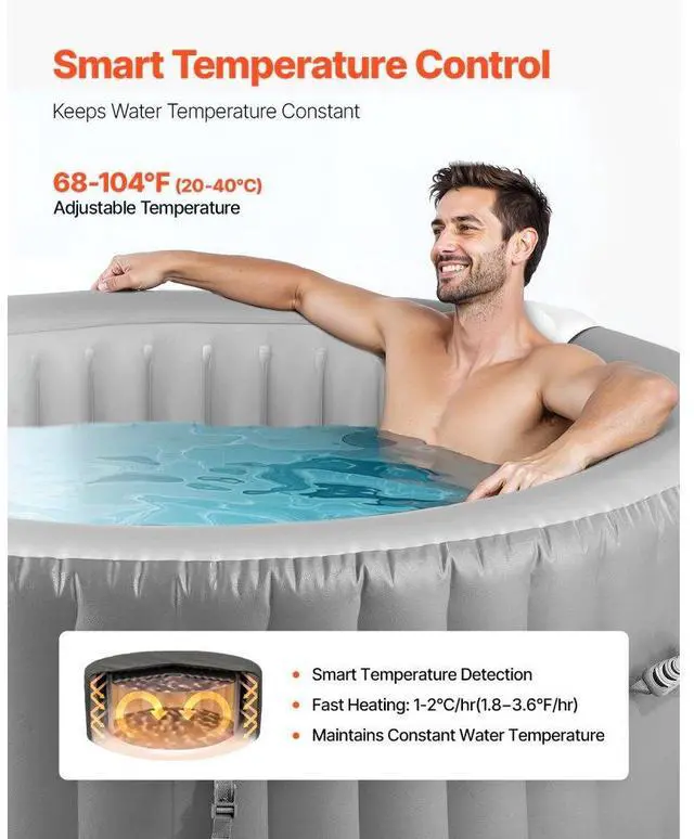 Alt view image 3 of 7 - Inflatable Hot Tub 4 to 6 Person Capacity 81.9 x 26in Round Portable Outdoor Spa
