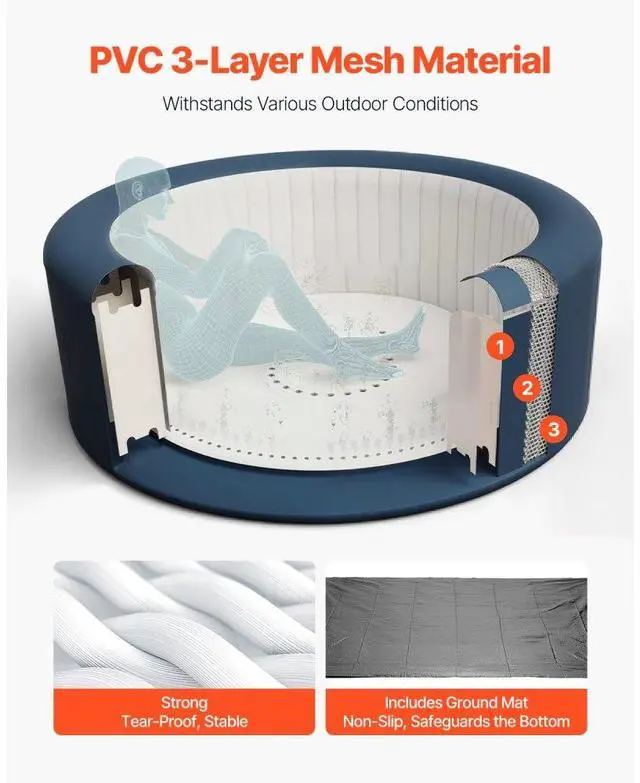 Alt view image 5 of 7 - Inflatable Hot Tub 4 to 6 Person Capacity 81.9 x 26in Round Portable Outdoor Spa