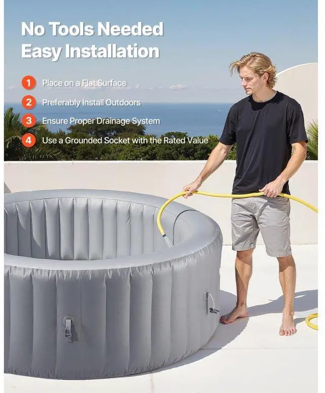Alt view image 6 of 7 - Inflatable Hot Tub 4 to 6 Person Capacity 81.9 x 26in Round Portable Outdoor Spa