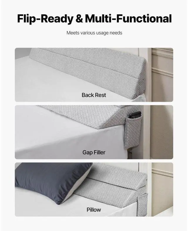 Alt view image 4 of 7 - Bed Wedge Pillow for Headboard 60"x10"x6" Bed Gap Filler Fill 0-7" Gap