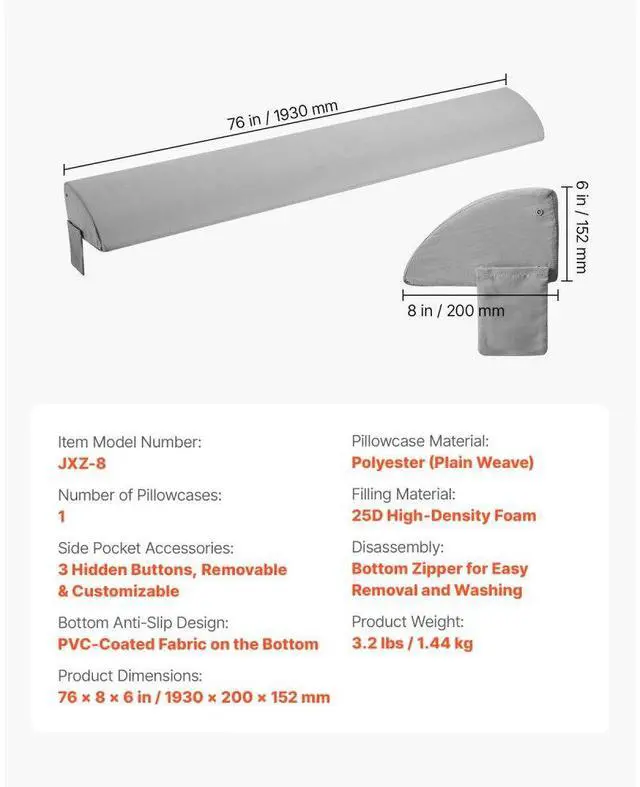 Alt view image 7 of 7 - Bed Wedge Pillow for Headboard 76" x 8" x 6" Bed Gap Filler Fill 0-5" Gap