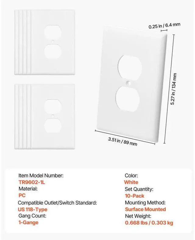 Alt view image 7 of 7 - 1-Gang Duplex Outlet Covers Wall Outlet Cover 10 Pack Receptacle Faceplate