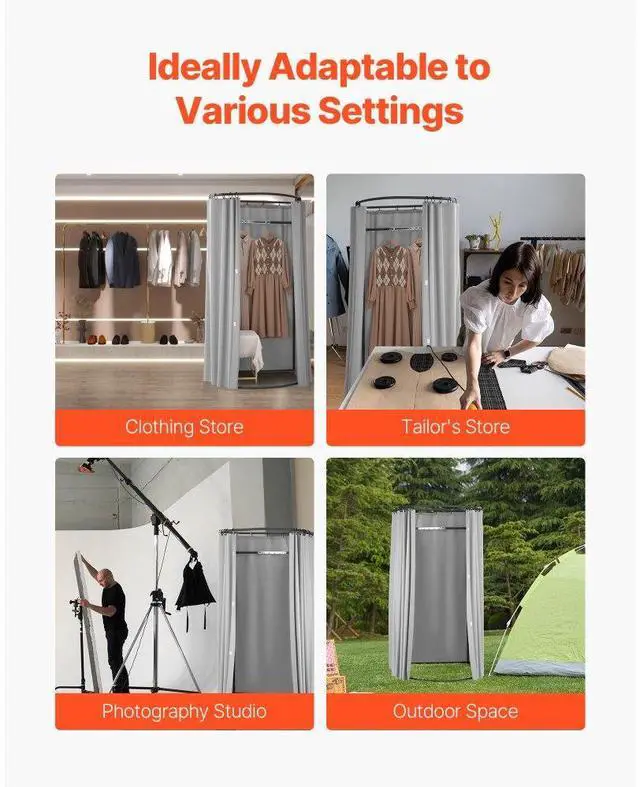 Alt view image 5 of 7 - VEVOR Fitting Room, Dressing Room with Thick Polyester Curtains, Privacy Space with Shading Curtain and a Hook, for Boutique, Mall, Tailor's Store & Outdoor 39 x 37 x 79 in (Black and Gray-White)