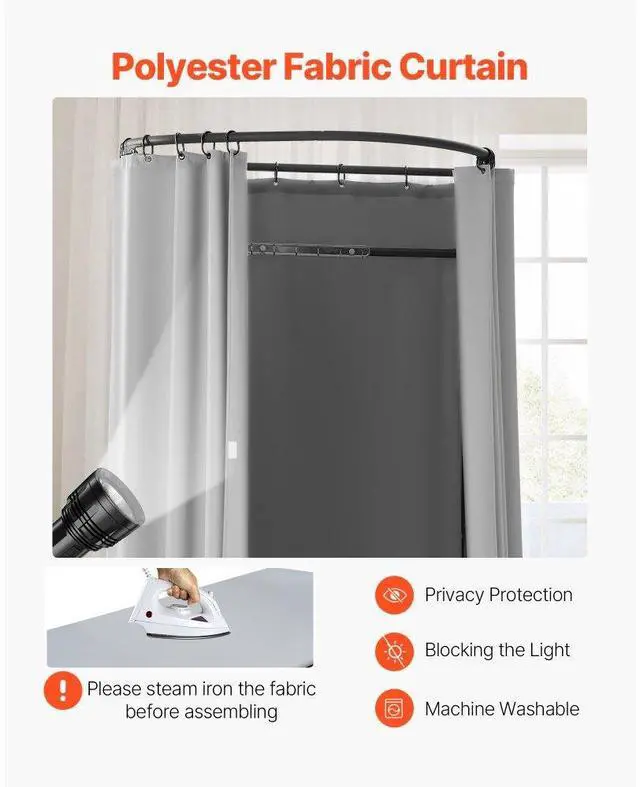 Alt view image 3 of 7 - VEVOR Fitting Room, Dressing Room with Thick Polyester Curtains, Privacy Space with Shading Curtain and a Hook, for Boutique, Mall, Tailor's Store & Outdoor 39 x 37 x 79 in (Black and Gray-White)