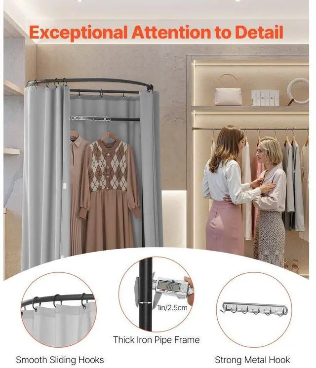 Alt view image 4 of 7 - VEVOR Fitting Room, Dressing Room with Thick Polyester Curtains, Privacy Space with Shading Curtain and a Hook, for Boutique, Mall, Tailor's Store & Outdoor 39 x 37 x 79 in (Black and Gray-White)