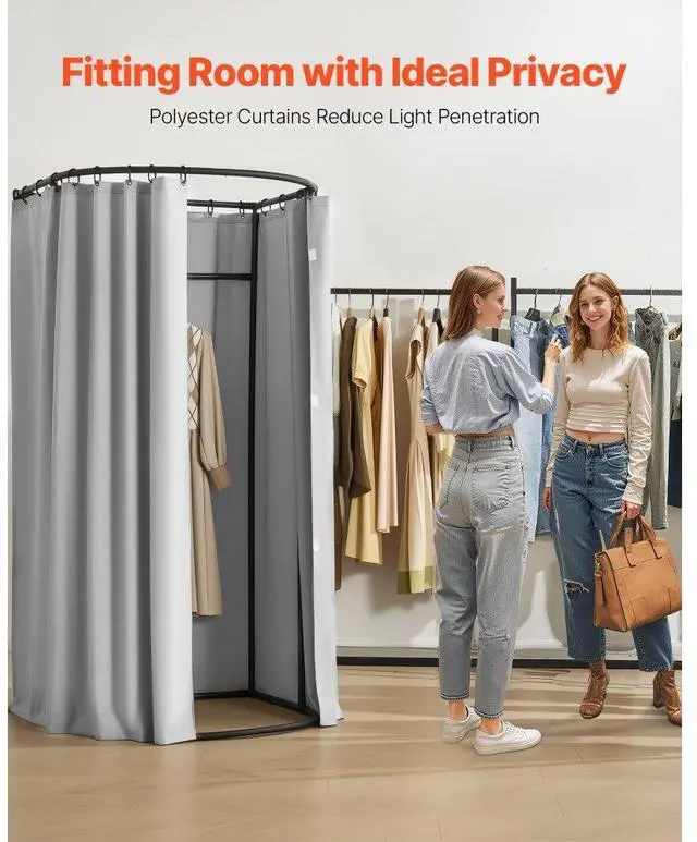 Alt view image 2 of 7 - VEVOR Fitting Room, Dressing Room with Thick Polyester Curtains, Privacy Space with Shading Curtain and a Hook, for Boutique, Mall, Tailor's Store & Outdoor 39 x 37 x 79 in (Black and Gray-White)
