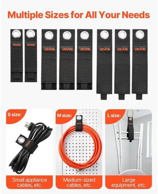 Alt view image 4 of 7 - 8-Pack Extension Cord Holder 3-Size Heavy-Duty Cord Organizer 8/9.45/12 Inches