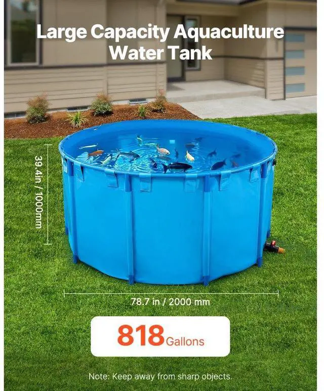 Alt view image 2 of 14 - Canvas Fish Pond Above Ground Fish Tank 818 Gal Round Koi Pond (Blue)