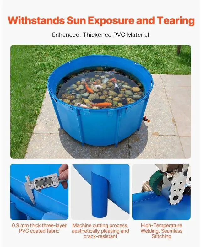 Alt view image 3 of 14 - Canvas Fish Pond Above Ground Fish Tank 818 Gal Round Koi Pond (Blue)