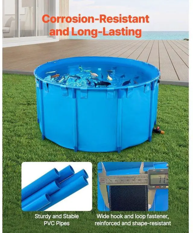 Alt view image 4 of 14 - Canvas Fish Pond Above Ground Fish Tank 818 Gal Round Koi Pond (Blue)