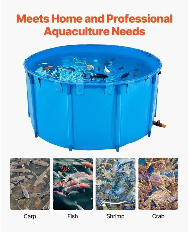 Alt view image 6 of 14 - Canvas Fish Pond Above Ground Fish Tank 818 Gal Round Koi Pond (Blue)