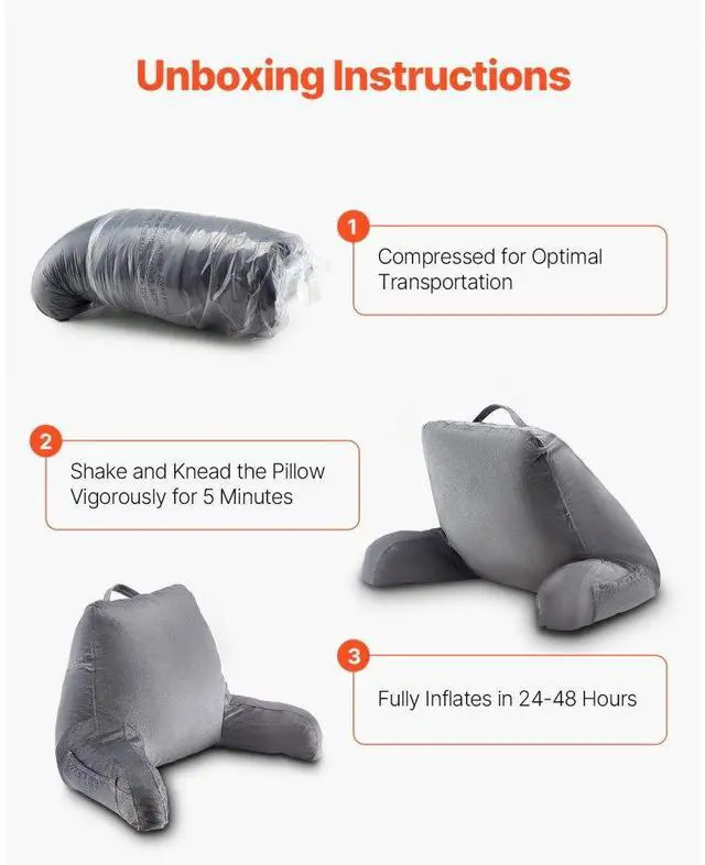 Alt view image 2 of 7 - VEVOR Reading Pillow, Standard Size Bed Pillow with Shredded Memory Foam, Back Pillow with 3 Pockets and Washable Short Velvet Cloth, Top with Handle, for Watching TV, Reading, Gaming, Resting, Grey